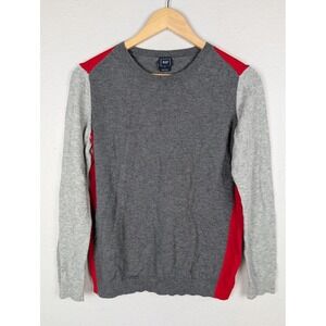 Gap Sweater Womens Medium Gray‎ Red Crewneck Long Sleeve Pullover Knit Contrast